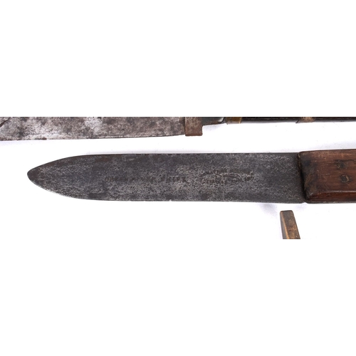 129 - An early 20th century Green River Knife, maker Jonathan Crookes, Sheffield, with two piece wooden gr... 