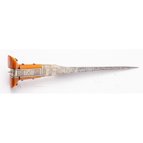 146 - A late 19th century North Indian pesh kabz, the triangular form single edge blade with geometric dec... 