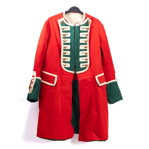 189 - A 20th century reenactment British Infantry Red coat, with green facings and gilt buttons.