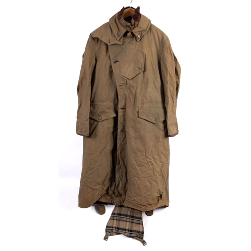 213 - A Post-War Armada 'Weathercoat' Dispatch rider's coat, green canvas with removable  purple liner, la... 