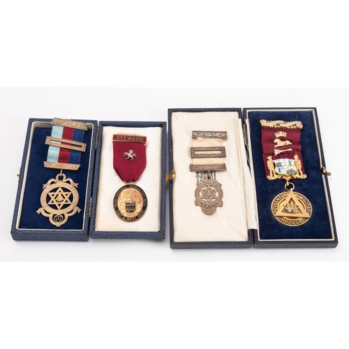 221 - A silver gilt and enamel Royal Navy & Military Masonic jewel, maker AWM, London 1933, in case of iss... 