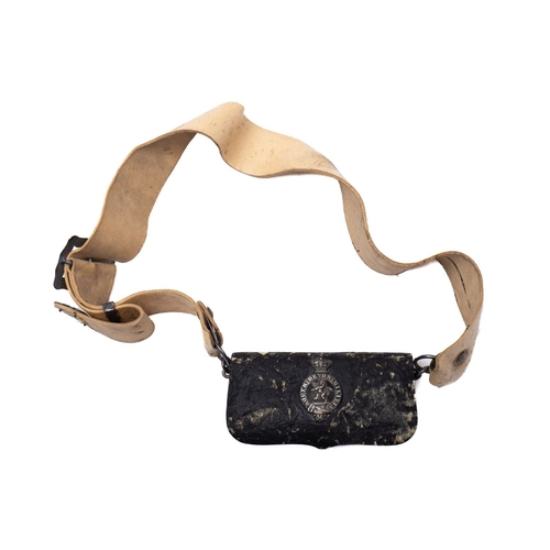 238 - South Devon Militia. A Victorian black leather cartridge pouch on a white leather waist belt, the  p... 