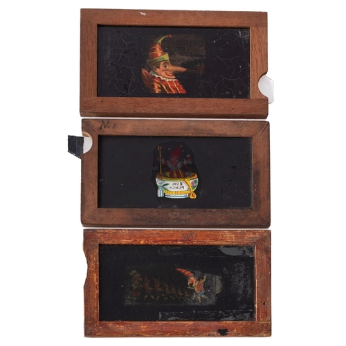 269 - A collection of three 'Punch and Judy' single slip magic lantern slides. Comprising 'Rum Punch', Pun... 