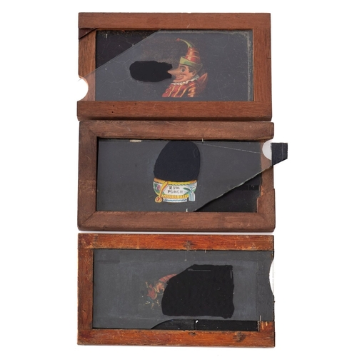 269 - A collection of three 'Punch and Judy' single slip magic lantern slides. Comprising 'Rum Punch', Pun... 