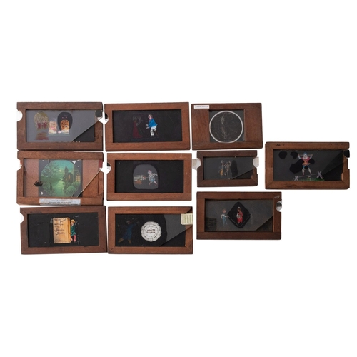 273 - A mixed collection of magic lantern slides. Including single and double slip noting 'A Naval Engagem... 