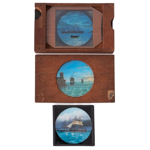 297 - Three maritime related magic lantern slides. All lithographic examples with two stamped Newton & Co.