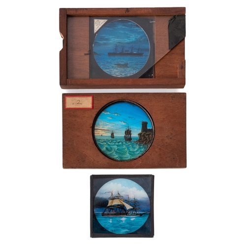 297 - Three maritime related magic lantern slides. All lithographic examples with two stamped Newton & Co.