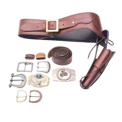 75 - A brown leather Western style gun belt with holster, unsigned with six inert Colt .45 calibre rounds... 