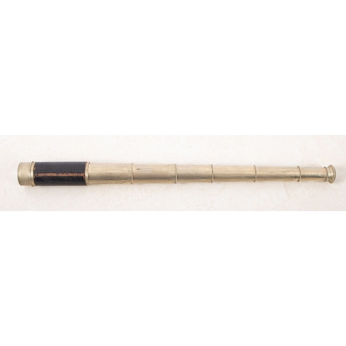 80 - A 19th century nickel plated five draw telescope, unsigned , with black leather covered main tube,  ... 