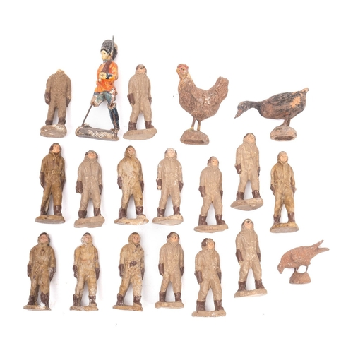 818 - Elastolin or similar. A group of fifteen airman figures (one minus head) three various birds and a g... 