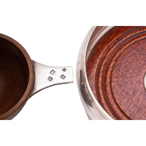 45 - A mixed group of silver including; an Elizabeth II silver and mahogany quaiche by Isle of Mull Silve... 