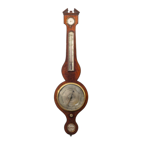 494 - L. Martinelli London, a mahogany wheel barometer the eight-inch round silvered dial having usual bar... 