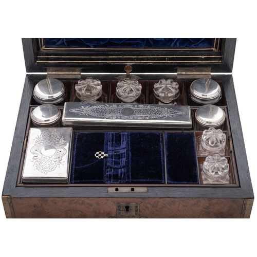 2 - A 19th century brass bound walnut dressing case, the interior with a concealed jewellery drawer, a l... 