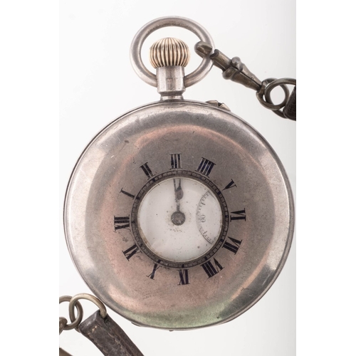347 - Wright & Craighead, London a silver half-hunter pocket watch the white enamel dial having black Roma... 