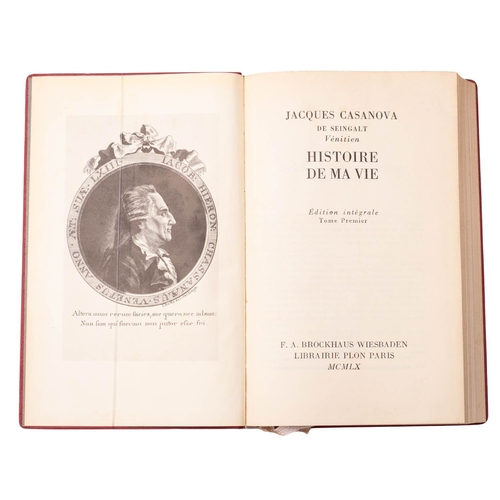 110 - CASANOVA, [Giacomo]. Histoire de ma vie, 12 parts in 6 vols., Wiesbaden & Paris: F.A. Brockhaus & Li... 