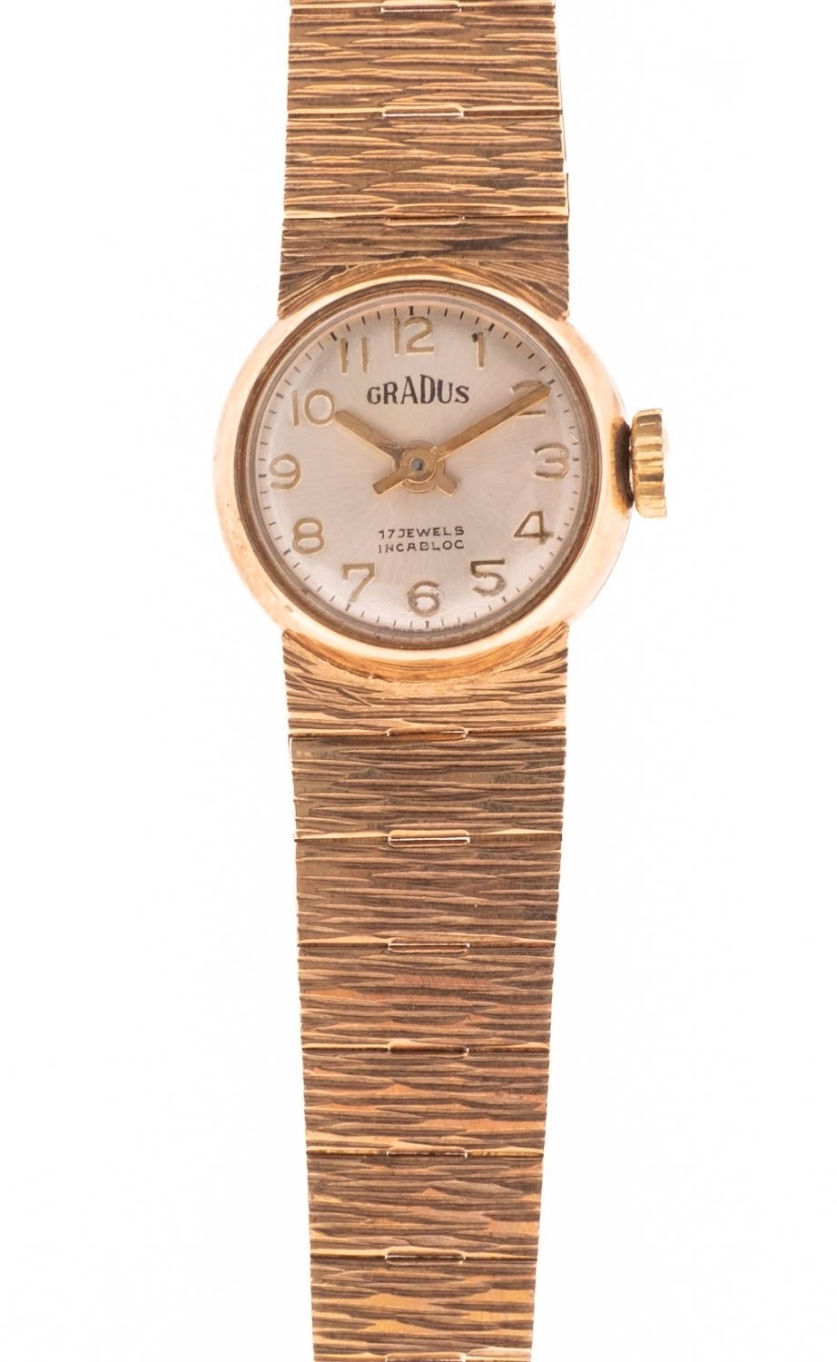 Gradus a 9K gold lady's wristwatch the round silvered dial signed ...