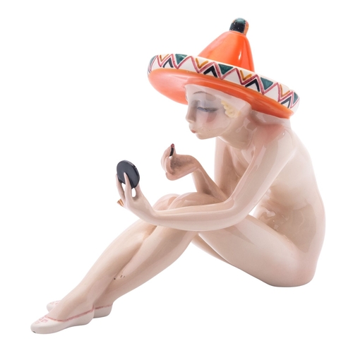 121 - Sandro Vacchetti for Essevi a pottery figure of a nude sunbather wearing a sombrero and applying lip... 