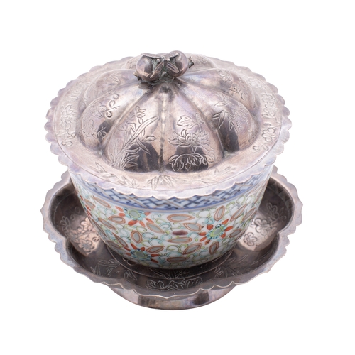 A Chinese silver-mounted porcelain 'rice grain' cup, late Qing dynasty ...