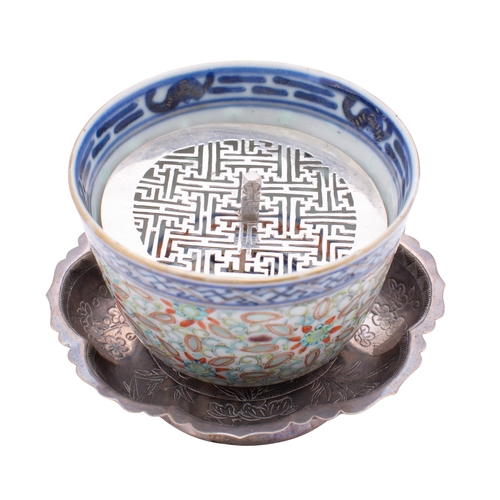 A Chinese silver-mounted porcelain 'rice grain' cup, late Qing dynasty ...