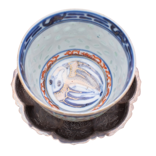 A Chinese silver-mounted porcelain 'rice grain' cup, late Qing dynasty ...