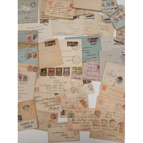 100 - Russia. A collection of Russian stamps on album pages, with interest in early covers including Zeppe... 