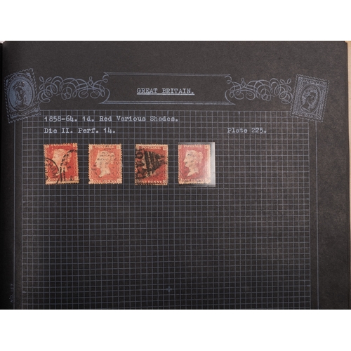 175 - Great Britain. A valuable collection of 1d reds plates 71 to 225, in quantity, housed in four Barcla... 