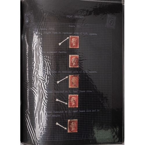 176 - Great Britain. A specialised collection of 1d red J Flaws and others, written up. Requires viewing.