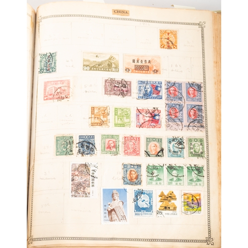 32 - World. World stamps in an old ''Ideal'' postage stamp album (front cover missing), partly remaindere... 