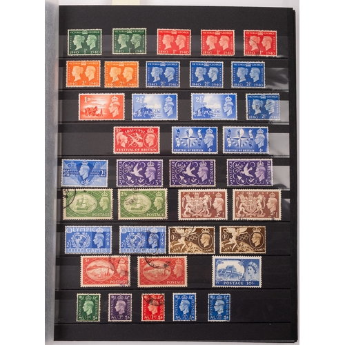 51 - Great Britain. A collection of GB stamps including overseas overprints in a 32-sided light stock-boo... 