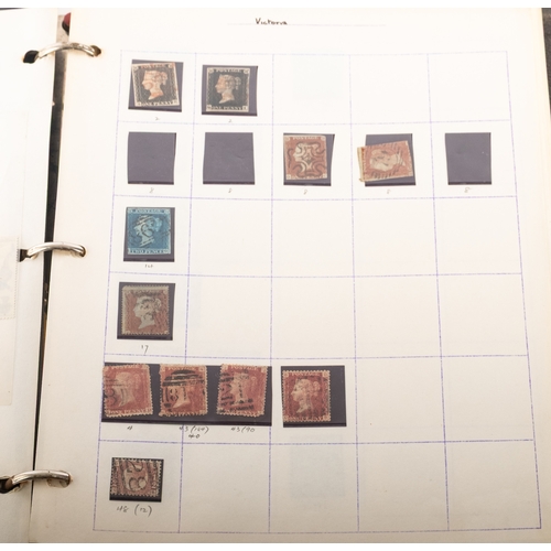 59 - Stamp album with GB Queen Victoria and later, including two 1840 1d Blacks, surface printed to 1/-(x... 