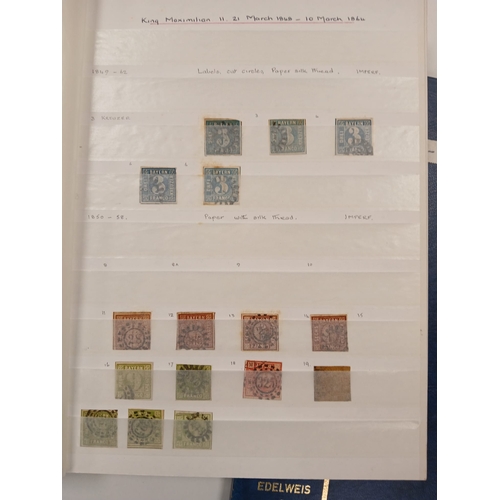 64 - Bavaria and Saar. Collection of German State Bavarian stamps in 32-sided stock-book, from 1849 -1862... 
