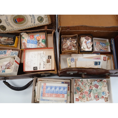 84 - Great Britain. A valuable early to mid period in two old suitcase, containing small boxes of stamps ... 
