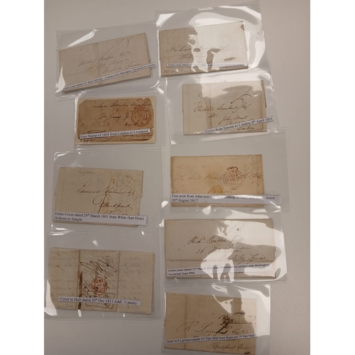 98 - Great Britain. A collection of pre-stamp postal history, with descriptions, in plastic sleeves. Vari... 