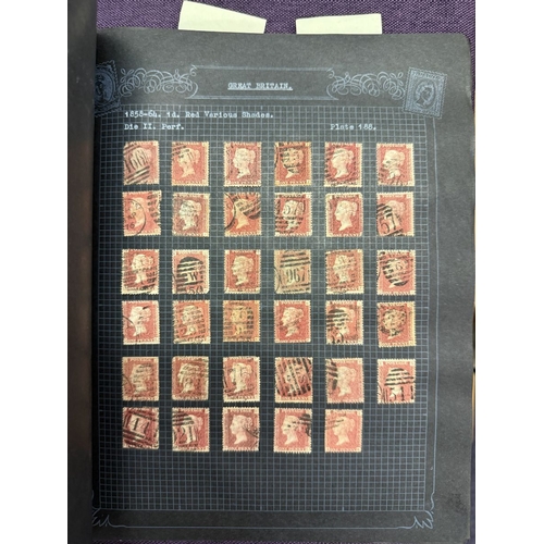 175 - Great Britain. A valuable collection of 1d reds plates 71 to 225, in quantity, housed in four Barcla... 