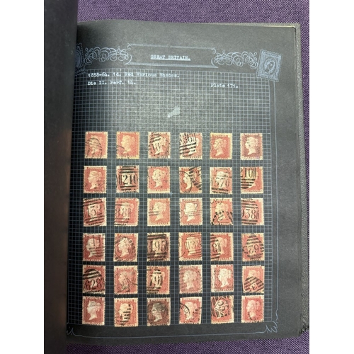 175 - Great Britain. A valuable collection of 1d reds plates 71 to 225, in quantity, housed in four Barcla... 