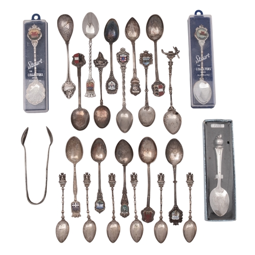 114 - Sixteen silver souvenir spoons, mixed standards & regions, together with eight other silver plated e... 