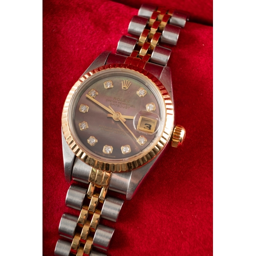 479 - Rolex Oyster a lady's two-tone Datejust wristwatch the mother-of-pearl dial having diamonds inset to... 