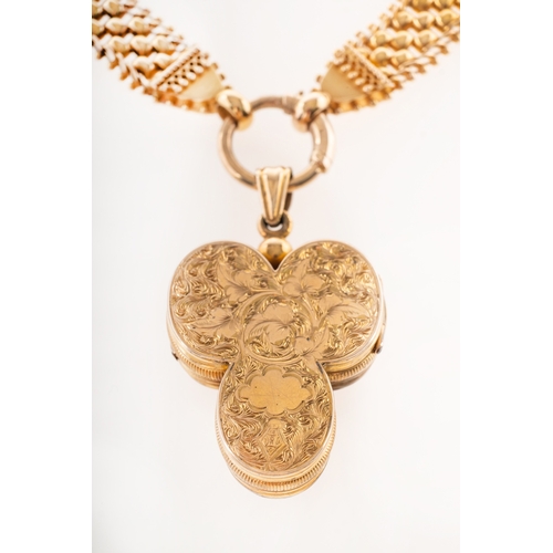 An impressive Victorian Shamrock locket on a mesh link collar necklace ...