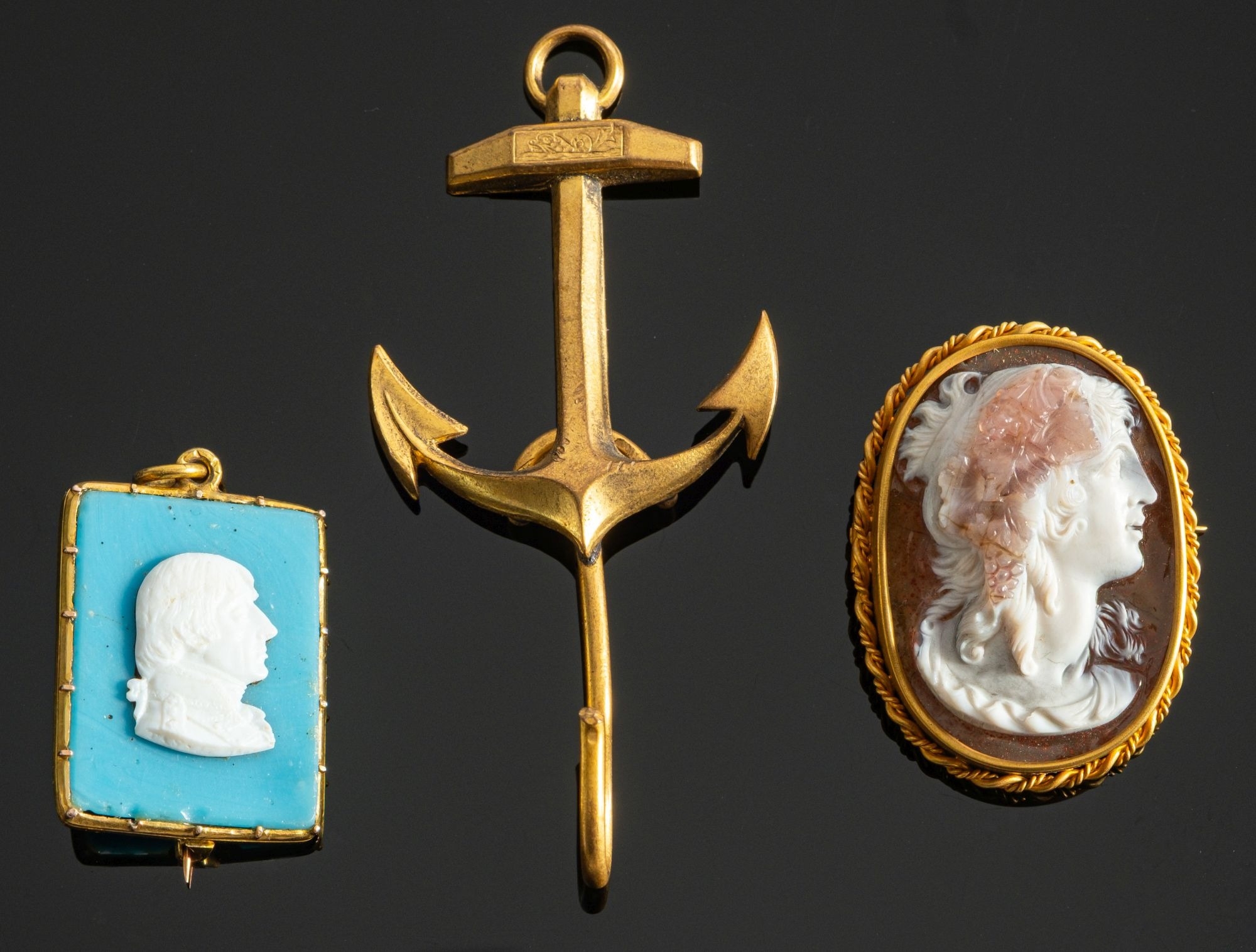 A 19th century yellow metal mounted rectangular cameo of Admiral Lord ...