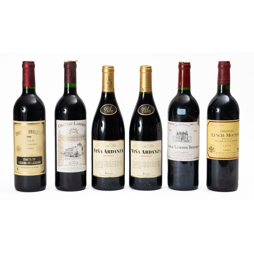 A group of six bottles of red wine. Comprising two bottles of La Rioja ...