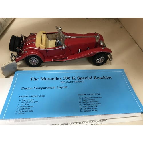 89 - Franklin mint 1/24 scale precision model of Mercedes 500K, special roadster with paperwork