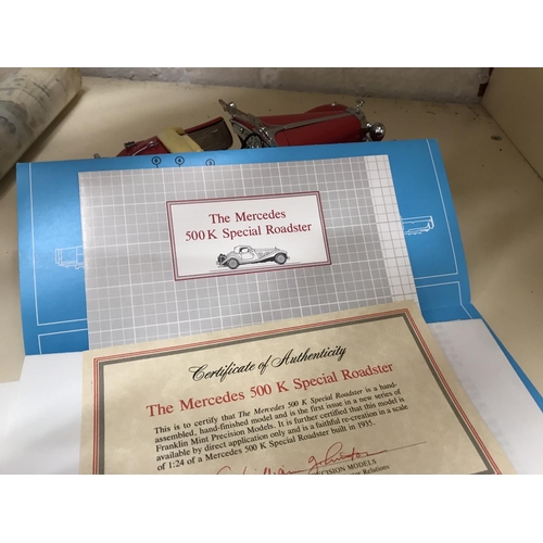 89 - Franklin mint 1/24 scale precision model of Mercedes 500K, special roadster with paperwork