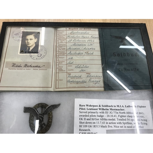 183 - WW11 Luftwaffe ME109 fighter pilot medal group with Soldbuch & Wherpass