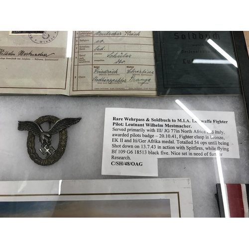 183 - WW11 Luftwaffe ME109 fighter pilot medal group with Soldbuch & Wherpass