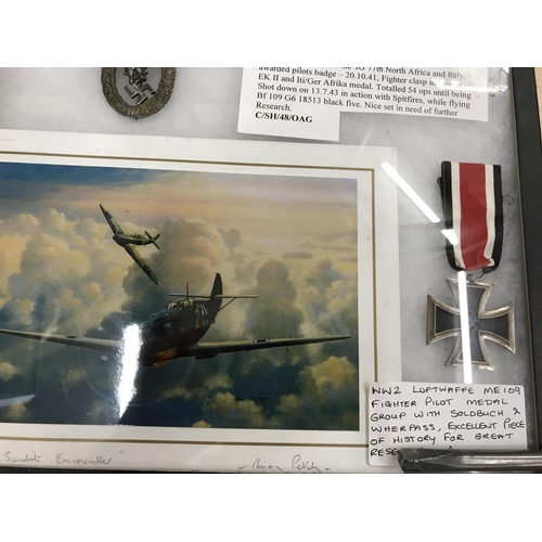 183 - WW11 Luftwaffe ME109 fighter pilot medal group with Soldbuch & Wherpass