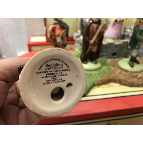 184 - Royal Doulton Bunnykins - Robin Hood series, complete set of 8 inc. base & boxes