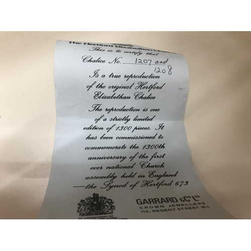 190 - Hall Marked Silver by Garrods, London reproduction Hertford Chalice, l/edition London 1972, 7