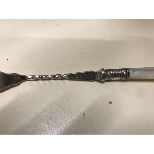 256 - Silver plated & MOP handled pickle fork