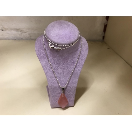 135 - 925 Silver, pink Chakra quartz pendant & chain