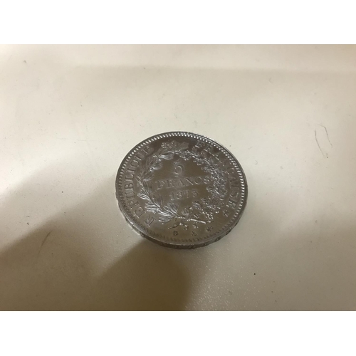145 - 1873 5 Francs French .900 silver coin, 25g
